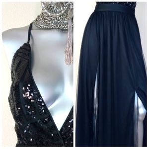 Black Sophisticated Cocktail Party Grunge Fairy Core Sequin Top Maxi Dress